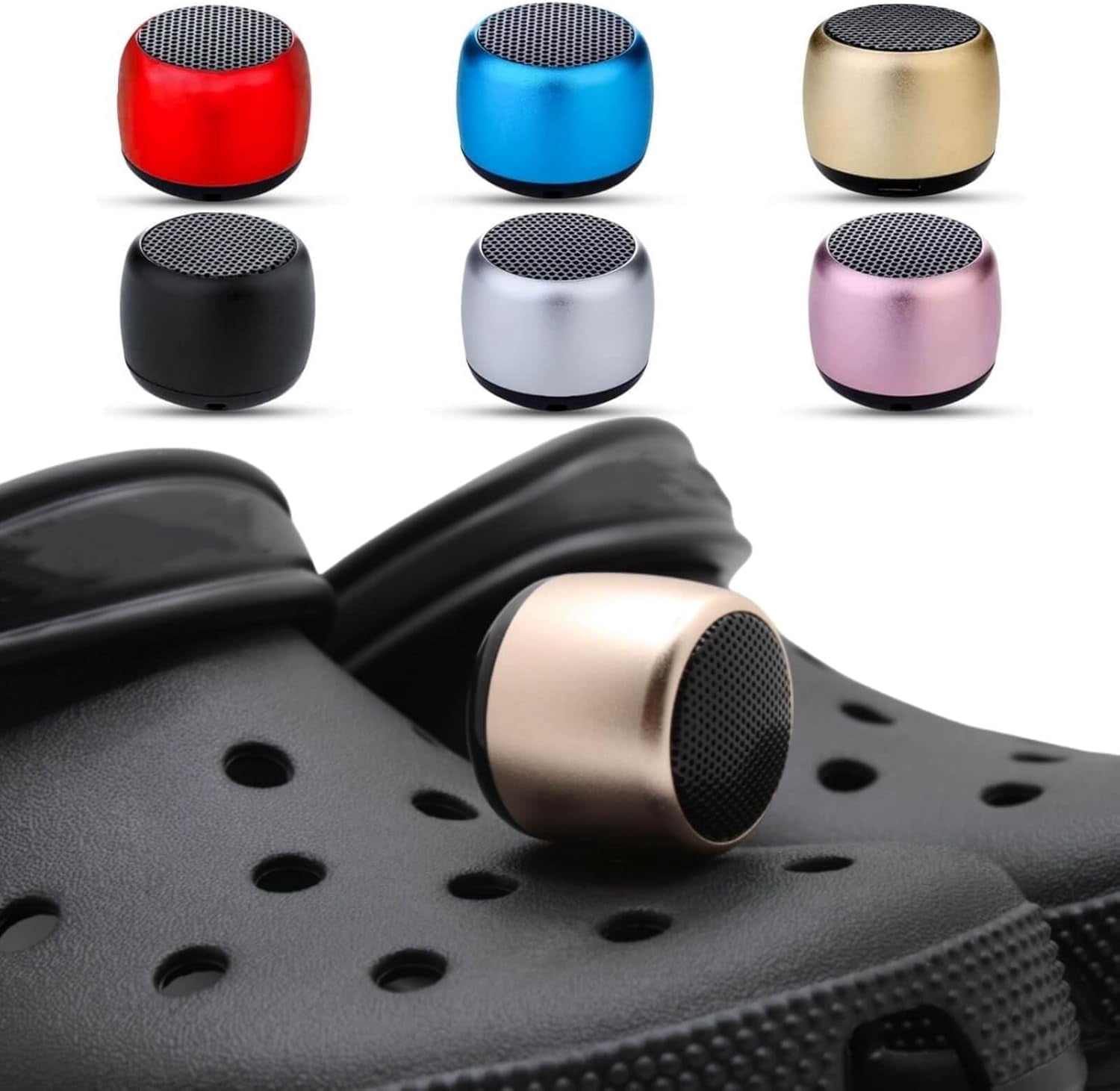 Clog Speaker - Mini Bluetooth Speaker Charm For Shoes, Halloween Accessory, 1.4" Diameter, Black, Portable Music Speaker
