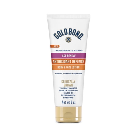 Gold Bond Age Renew Antioxidant Defense Body and Face Lotion, Brightens, Smooths and Evens Skin Tone, Nongreasy Moisturizer With Vitamin C, Superfruits and Green Tea, 8 oz.