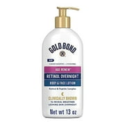 Gold Bond Age Renew Retinol Overnight Body & Face Lotion, 13 Oz, Anti-Aging Moisturizer for Visibly Plumper, Smoother Skin, 24-HR Hydration, Non-Irritating, Non-Greasy, Dermatologist-Tested Unscented