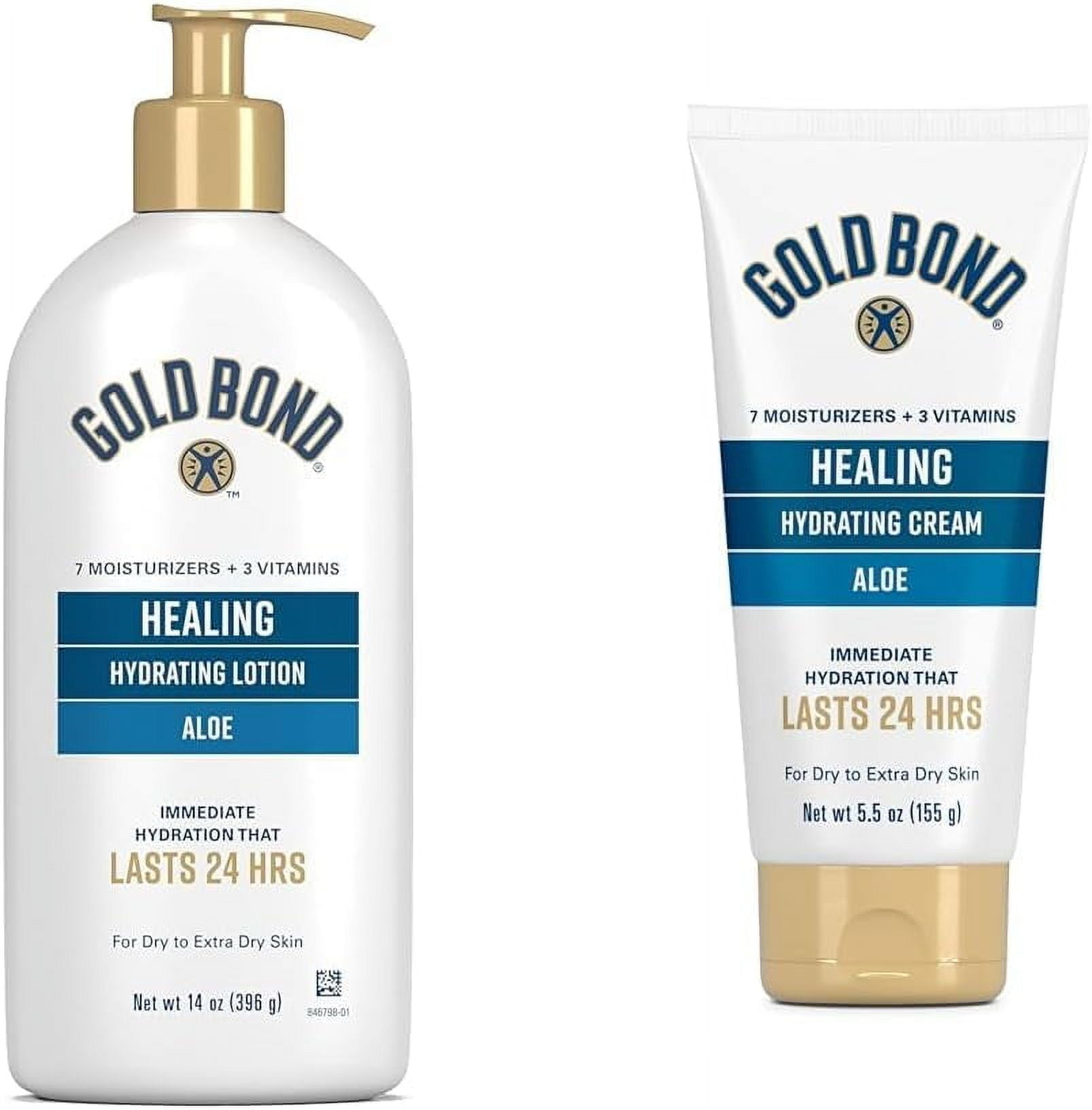 Gold Bond Healing Hydrating Lotion, 14 oz., With Aloe, Moisturizes, Immediate 24-Hour Hydration \u0026 Healing Skin Therapy Lotion with aloe 5.5 oz., Non-Greasy \u0026 Hypoallergenic