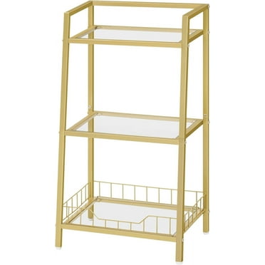 Gold Bookshelf, 3-Tier Tempered Glass Bookcase, Bathroom Storage Stand, for Bathroom, Bedroom, Living Room Modern Style, Gold GD77CJ01