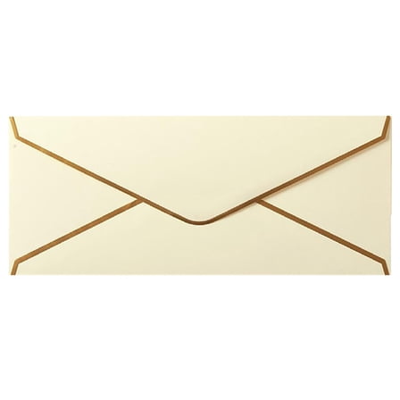 Gold Border Business Envelopes, 1-Pack Mailing Envelopes (9.5x4.1 Inch), Self Seal V-Flap Envelopes for Letter Mailing, Invoice, Checks, Wedding & Office, 150gsm Thick Paper
