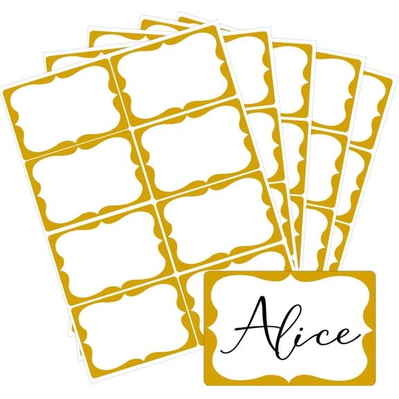 Gold Border Name Tags Stickers, 2x3 Inch Adhesive Labels for Office Party Conference Events, 200 Pcs Self-Adhesive Name Badges, Gold