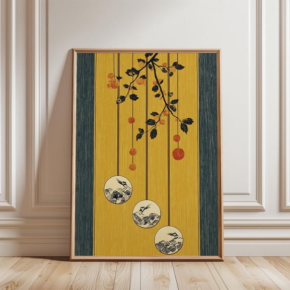 Gold Botanical Hanging Asian Poster, Unframed Paper Poster 8x10in