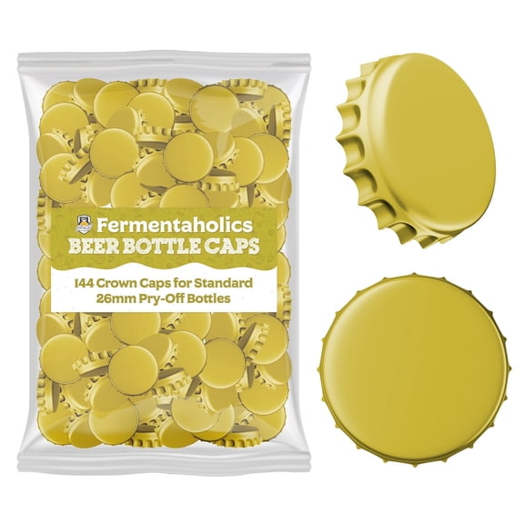 Gold Bottle Caps - Oxygen Absorbing - Standard Size - 26 mm - Pry-Off Crown Beer Cap