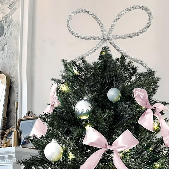 Gold Bow Christmas Tree Topper,Glass Rhinestone Bow Tree Topper,Christmas Bow Tree Topper Ornaments,Christmas Bow Decoration for Xmas Tree Topper,Xmas Holiday Tree Top Decoration for Indoor Outdoor