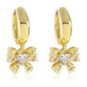 Z ZACHÉ Gold Bow Drop Earrings 18k Gold Plated Cubic Zirconia Hoop Earrings Women