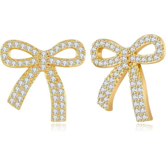 Gold Bow Earrings For Women Teen Pink Bowtie Dainty Long Tassel Drop Stud Trendy Statement Jewelry Gift[Z1]