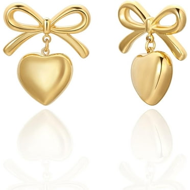 Gold Bow Earrings for Women Dainty Ribbon Bow Stud Earrings Gold Dangle Drop Tassel Earrings Long Chain Earrings With 925 Sterling Silver Post Trendy Jewelry Gift