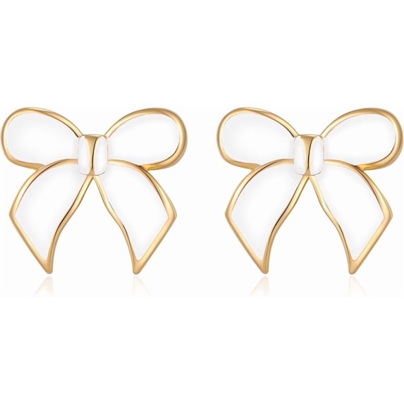 Gold Bow Earrings for Women Teen Pink Bowtie Dainty Long Tassel Drop Stud Trendy Statement Jewelry Gift