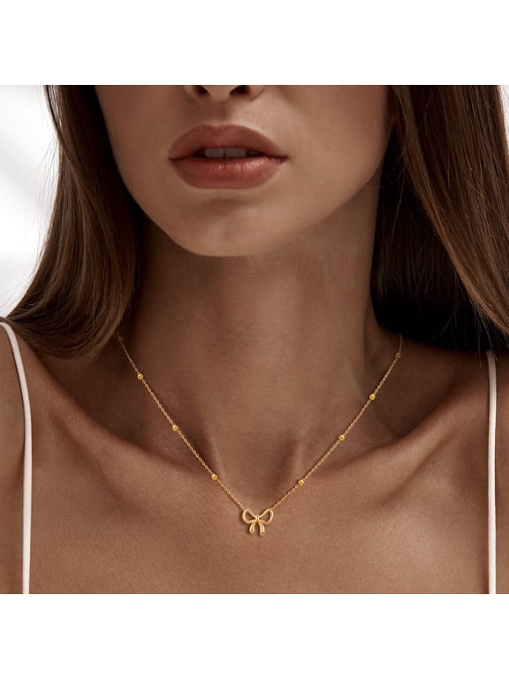 Gold Bow Necklace for Women, Dainty 18K Gold Plated Bow Pendant Chain Necklace, Cute Small Tiny Bowknot Necklace Jewelry Gifts
