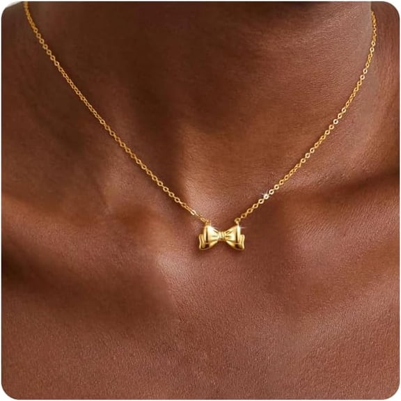 Gold Bow Necklaces For Women Dainty Cute Non Tarnish Gold/Pearl Pendant Necklace For Women Trendy Simple Gold Charm Necklace Waterproof Jewelry For Women[o4469]