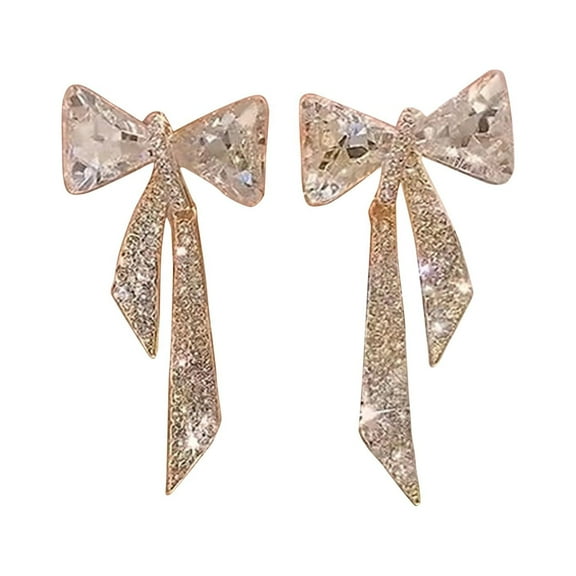Gold Bow Rhinestone Earrings Thin Dangle Elegant Rhinestone Earrings Wedding Women Accessories Jewelry Earrings For Women