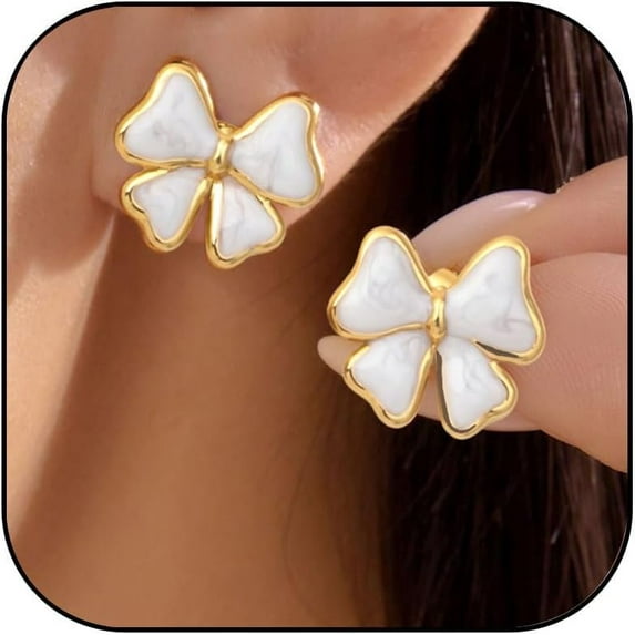 Gold Bow Stud Earring for Women Pink Black White Bow Stud Earring Hypoallergenic Boknot Studs Earrings Trendy Stainless steel Jewelry Gifts
