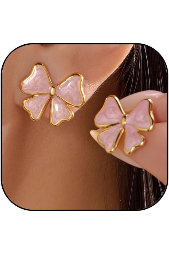 Gold Bow Stud Earring for Women Pink Black White Bow Stud Earring Hypoallergenic Boknot Studs Earrings Trendy Stainless steel Jewelry Gifts