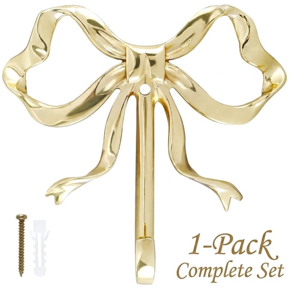 Gold Bow Wall Hook, Solid Brass Decorative Towel Hooks for Bathroom and Girls Room Decor
