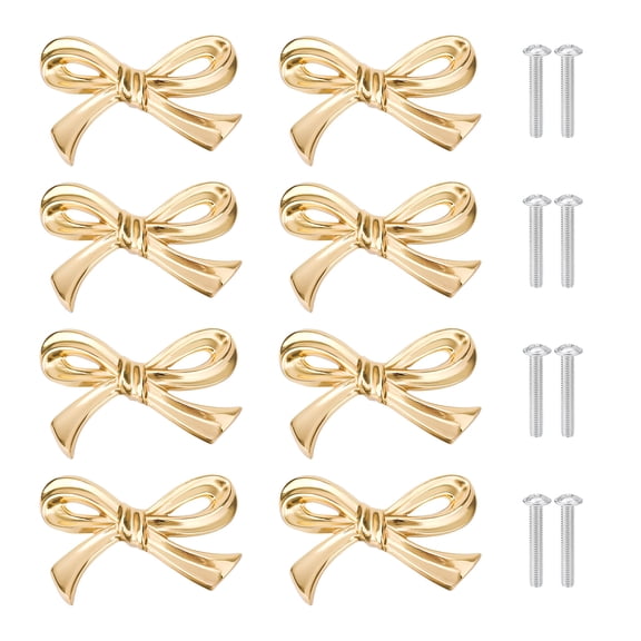 Gold Bowknot Cabinet Knobs 8 or 10 Pack Cute Zinc Alloy Drawer Pull Handles Decorative Hardware for Dresser Closet Kitchen Bathroom Girls Room