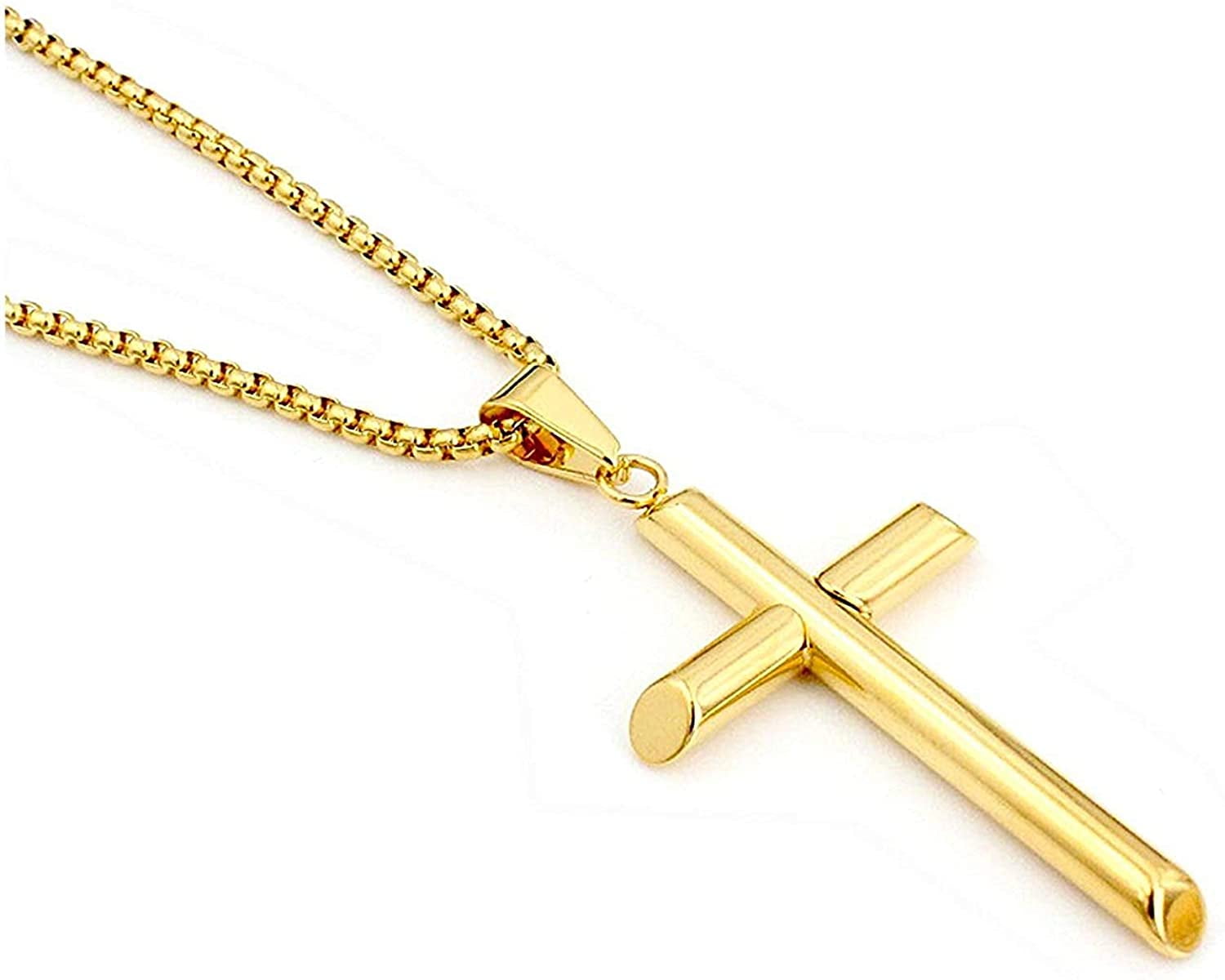 Gold Box Chain Style Cross Pendant Necklace Solid Plated Clasp for  Men,Women,Teens Thin for Charms Miami Cuban Link Diamond Cut (22.0)