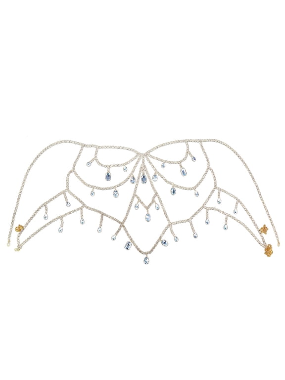 Gold Bra Body Chain Jewelry, Multi-layer Rhinestone Harness with Teardrop, Round, Rectangular Dangles, Sparkle Accessory for Club Party Beach Swimwear