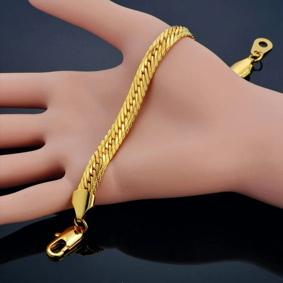 Gold Bracelet Men Jewelry 14K Yellow Gold 8mm Snake Link Chain Bracelet 21/22cm Male Hand Chain Pulseras Braslet for Men D076