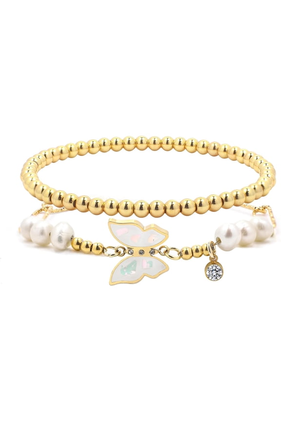 Gold Bracelet Stack Bracelets For Women Trendy Gold Natural Stone Beaded Bracelets Stackable Bracelets For Women 14k Gold Plated Stretch Bead Ball Bracelet Hypoallergenic Non Tarnish…