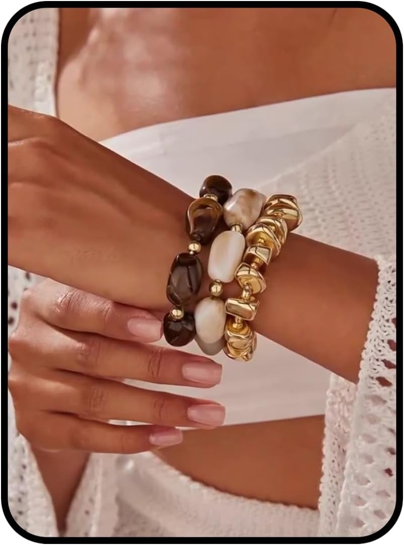 Gold Bracelet Stack For Women, 3Pcs Jade Vintage Chunky Stackable ...