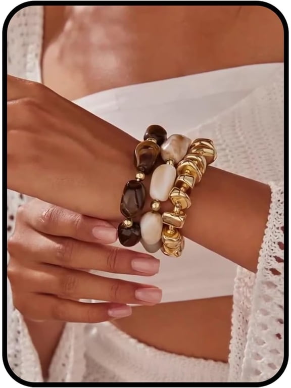 Gold Bracelet Stack For Women, 3Pcs Jade Vintage Chunky Stackable Stretch Boho Western Adjustable Bracelet Stacks Statement Dainty Tarnish Free Waterproof Jewelry Gift
