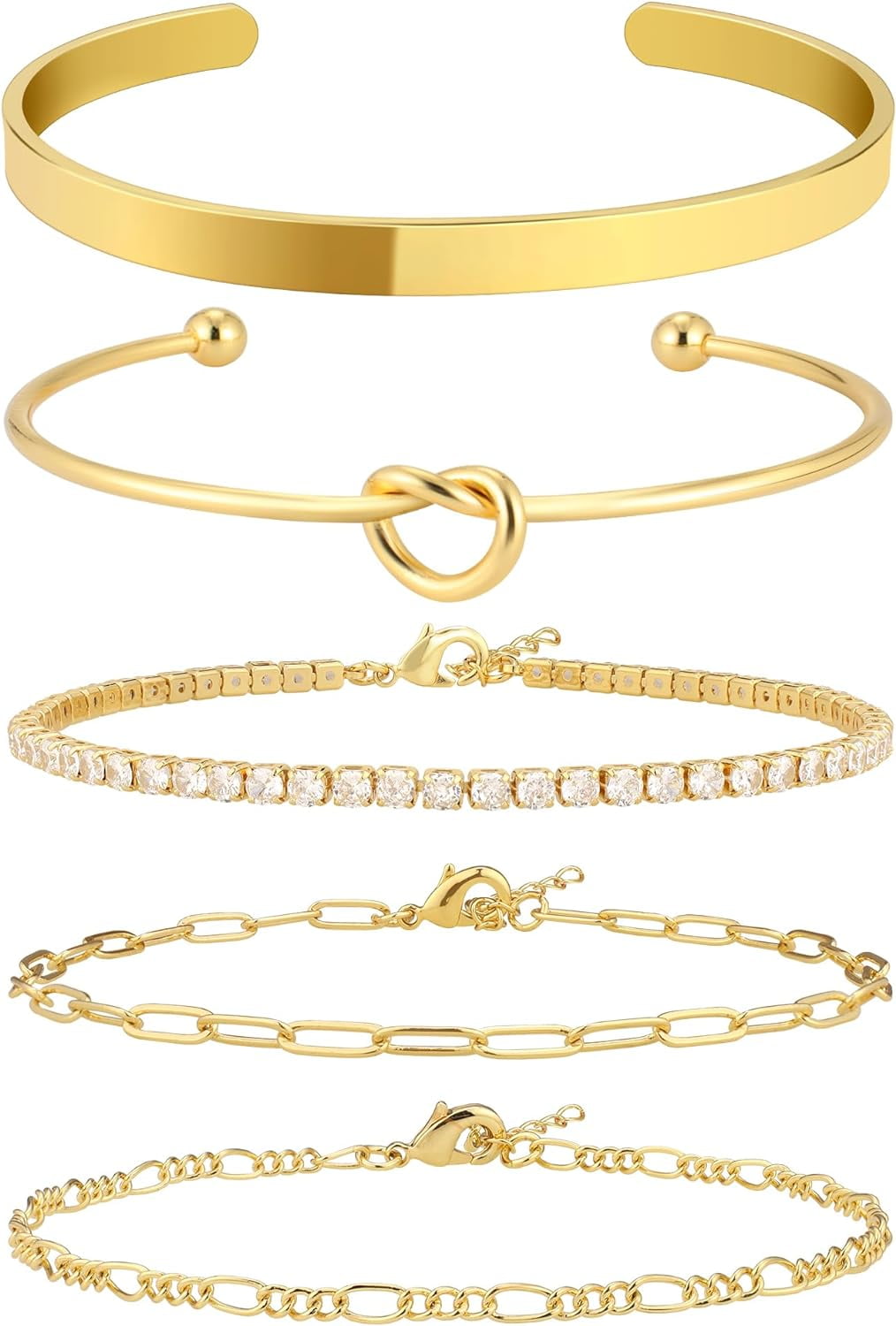 UMEHOME Gold Bracelet For Women Stack 14K Real Gold Plated Bangle Cuff Bracelet Set Gold Beaded Tennis Paperclip Cuban Link Chain Bracelets For Women Trendy Non Tarinish[R792]