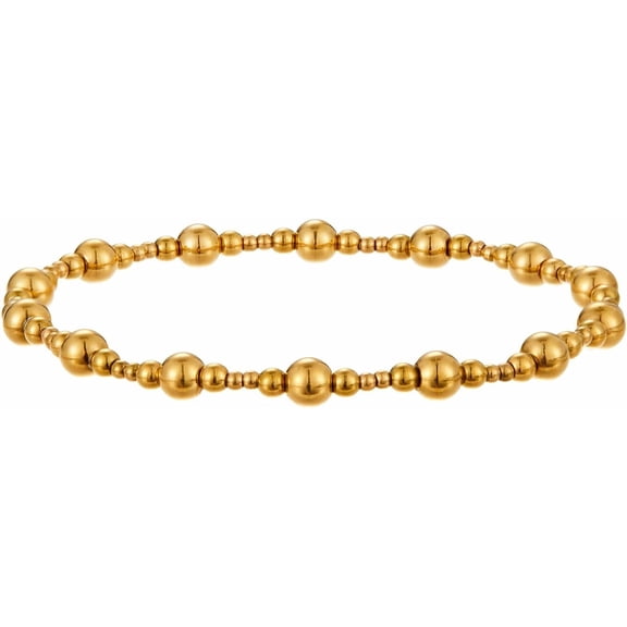 Gold Bracelet for Women 14K Gold Plated Stainless Steel 4mm Bead Bracelet non Tarnish Jewelry