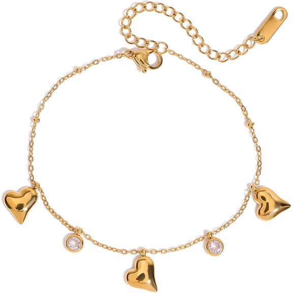 Gold Bracelet for Women Trendy,14K Gold Plated Cute Heart Bow Butterfly Bracelet Dainty Fashion Jewelry for Women