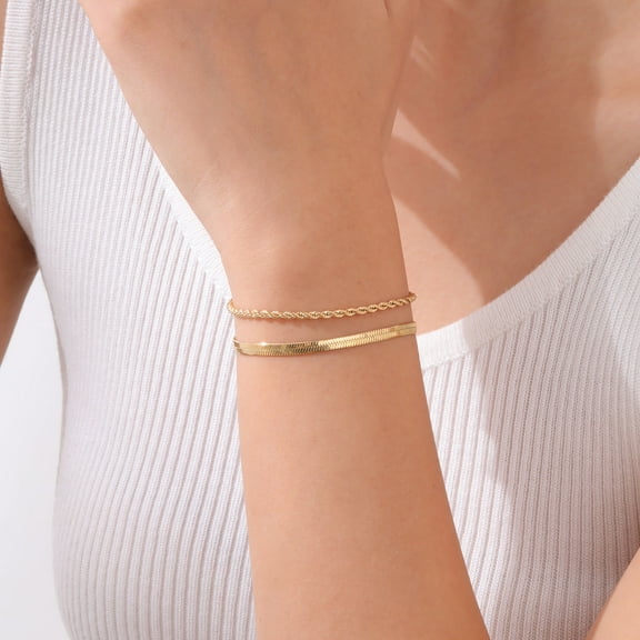 Gold Bracelet for Women Trendy Dainty Stainless Steel Bracelets Set 18K Gold Plated Adjustable Bracelets Stack with Snake Jewelry Gifts