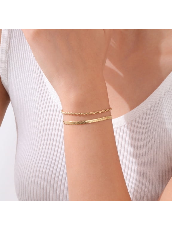 Gold Bracelet for Women Trendy Dainty Stainless Steel Bracelets Set 18K Gold Plated Adjustable Bracelets Stack with Snake Jewelry Gifts