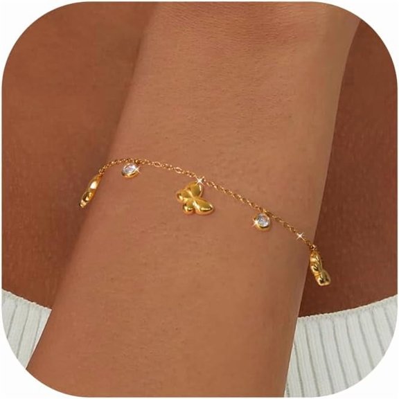 Gold Bracelet for Women Trendy,Gold Cute Heart Bow Butterfly Bracelet Dainty Fashion Jewelry for Women