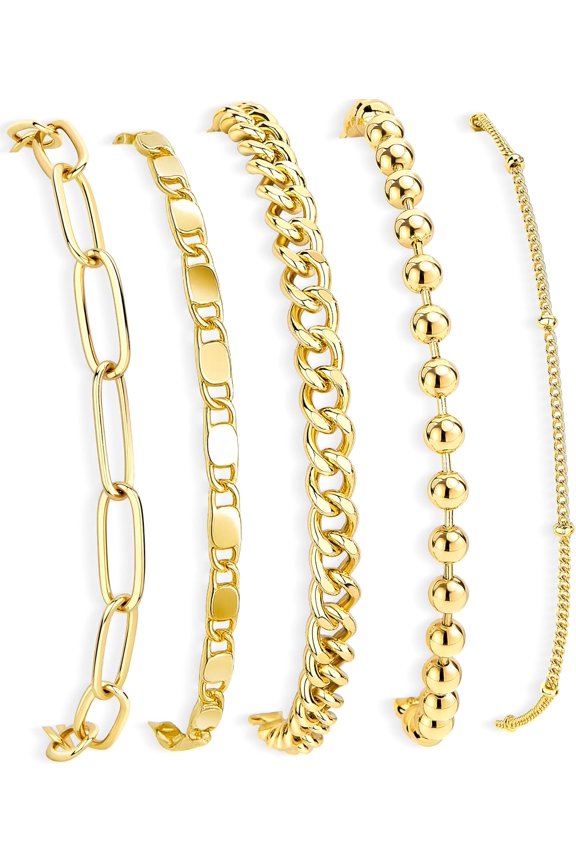 Gold Bracelets Set for Women Stack, Dainty Thick Bracelets Stack for Women Trendy, Simple Thin Gold Plated Cuff Stackable Bracelets With Beaded Cuban Paperclip Snake Rope Bangle Hand Chain Jewelry