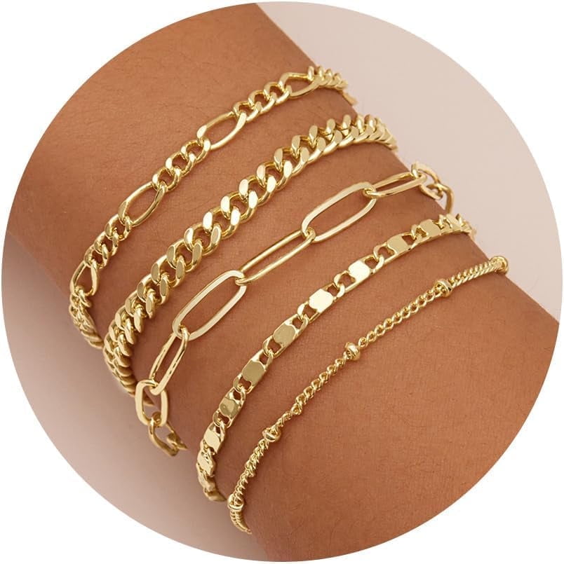 Gold Bracelets Set for Women,14K Gold Plated Dainty Gold Link Chain — free download