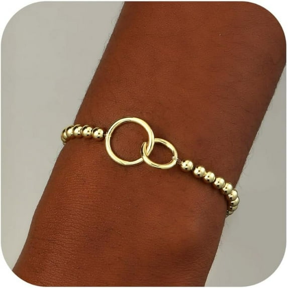Gold Bracelets for Women 14K Gold Plated Bead Bracelet Cross Bracelets Hypoallergenic Bracelets Infinity Bracelets Stretch Bracelets for Women Elastic Bracelet for Women Trendy Gift