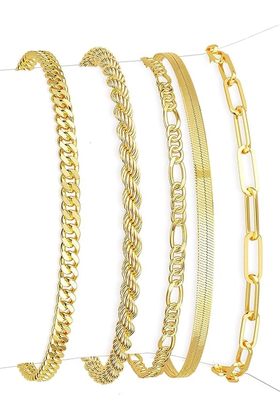 Gold Bracelets for Women, 14K Gold Plated Jewelry Sets for Women Trendy Thin Dainty Stackable Cuban Link Paperclip Chain Bracelet Pack Fashion Accessories Gifts