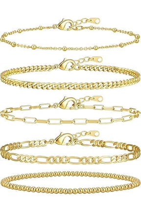 Gold Bracelets for Women, 14K Gold Plated Stackable Bracelet Stack Set Adjustable Charm Paperclip Chain Cuban Link Layered Waterproof Jewelry Sets Gifts for Womens
