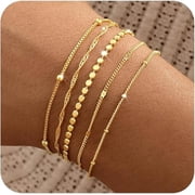 Gold Bracelets for Women, 14K Gold Plated Stackable Bracelet Stack Set Adjustable Charm Paperclip Chain Snake Link Layered Waterproof Jewelry Sets Gifts