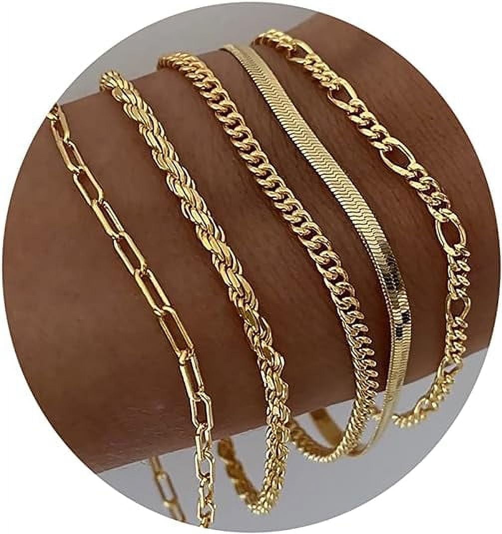 TOTF Gold Bracelets for Women, 14K Real Gold Jewelry Sets for Women Cute Tennis Beaded Bracelets for Women Cuban Link Paperclip Chain Dainty Bracelet Pack Gifts for Women Girls