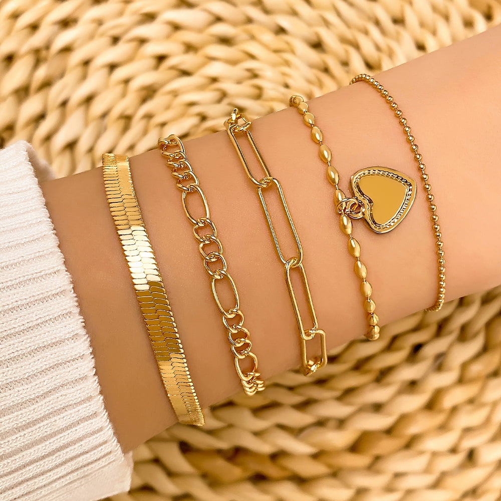 Gold Bracelets for Women, 14K Real Gold Jewelry Sets for Women Cute