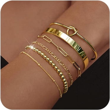 18k Gold Plated Stainless Steel Knot Link Chain Bracelet Set – Fashion Jewelry