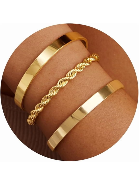 Gold Bracelets for Women Non Tarnish Dainty 14K Gold Plated Bangle Cuff Bracelets Stack for Women,Stackable Bracelet Gold Jewelry Trendy Gifts Adjustable