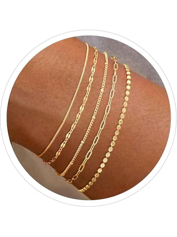 Gold Bracelets for Women Trendy, Dainty 14K Gold Plated Bracelet Stack Beaded Chain Bracelet Set Thin Small Cute Paperclip Bracelets Fashion Waterproof Jewelry Gift Gold Accessories for Women
