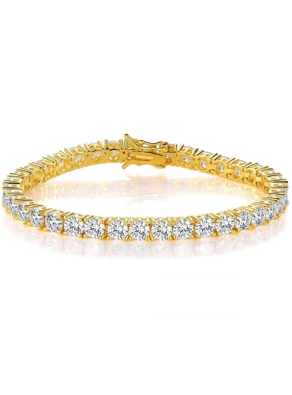 Gold Bracelets for Men and Women 18K Yellow Gold Plated 4.0 Round Cubic Zirconia Classic Tennis Bracelet Size 6-9 Inch