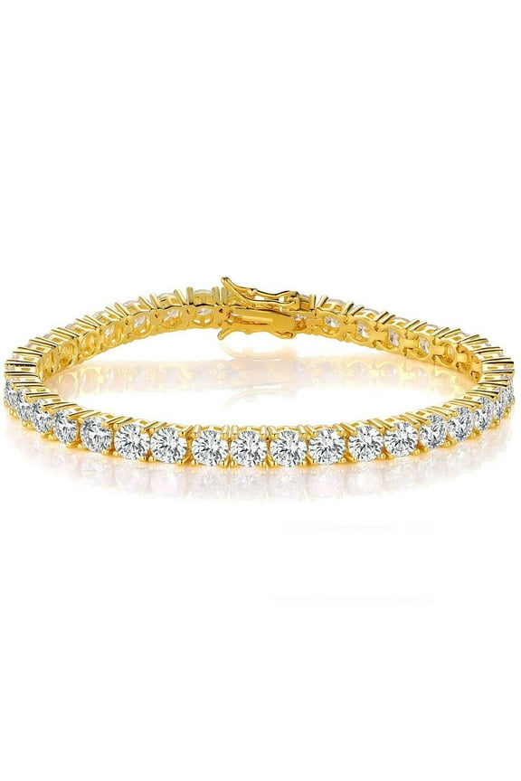 Gold Bracelets for Men and Women 18K Yellow Gold Plated 4.0 Round Cubic Zirconia Classic Tennis Bracelet Size 6-9 Inch