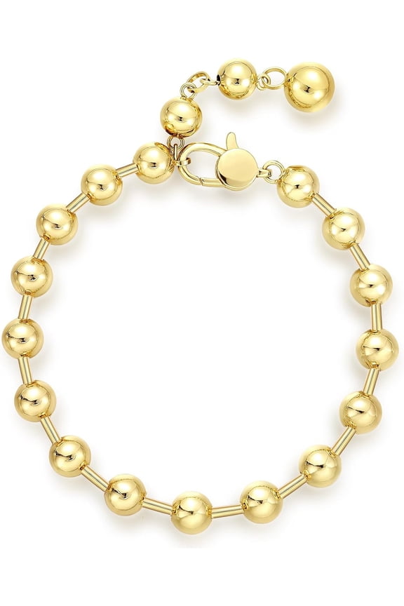 Gold Bracelets for Women, 14K Gold Plated Beaded Bracelets Chunky Cuban Link Big Clasp with Adjustable Extender Trendy Gifts for Teen Girls