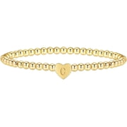 Gold Bracelets for Women, 14K Gold Plated Heart Letter Beaded Bracelets Gold Initial Stretch Bead Bracelet Gold Jewelry Gifts