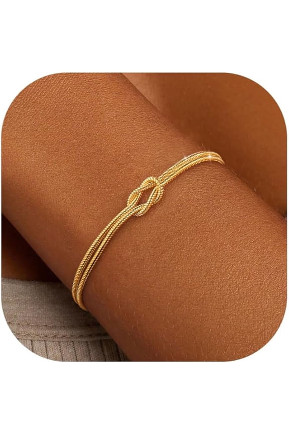 Gold Bracelets for Women, 14K Gold Plated Love Knot Bracelet Dainty Stackable Layered Chain BraceletJewelry Gifts