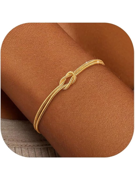 Gold Bracelets for Women, 14K Gold Plated Love Knot Bracelet Dainty Stackable Layered Chain BraceletJewelry Gifts